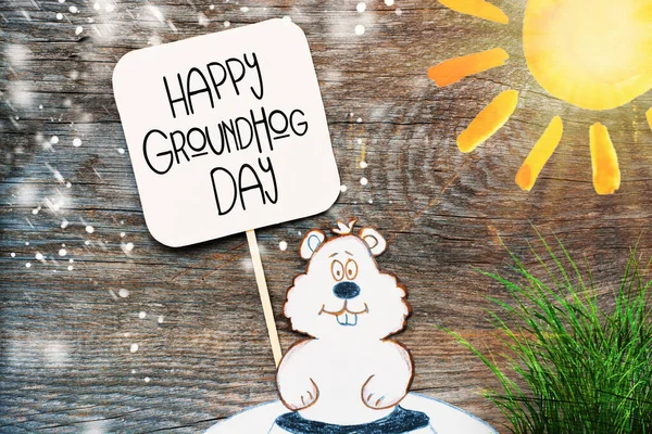 Happy Groundhog Day Card Prediction Early Spring More Weeks Winter — Stock Photo, Image