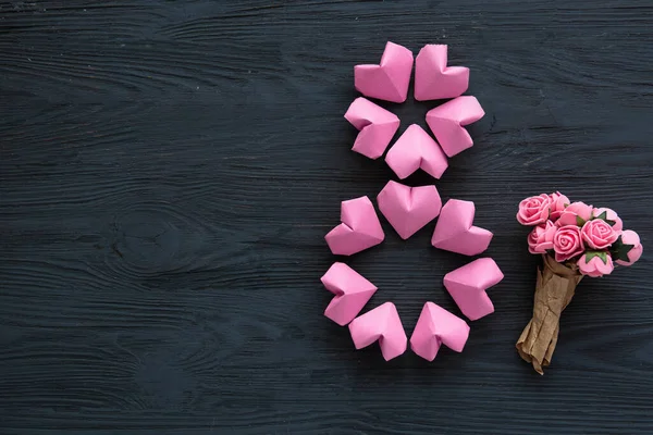 Рожеві Паперові Серця Фігурують Міжнародний Жіночий День Березня Днем Жінок — стокове фото