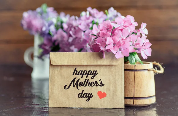 Virágok Összetétel Kívánság Szöveges Kártya Boldog Anyák Napját Romantikus Dátum — Stock Fotó