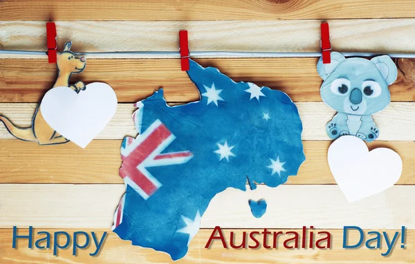 Australian maps flag, cangurus and koala, hanging pegs. Austra — Fotografia de Stock