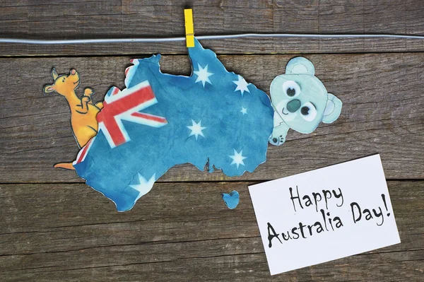 Australier mit Tasmania-Karten und Fahnenklammern (Wäscheklammer) — Stockfoto
