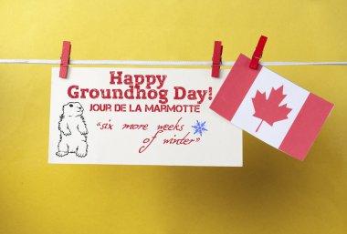 White envelope, cute face groundhog and text Happy Groundhog Day clipart
