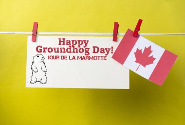 White envelope, cute face groundhog and text Happy Groundhog Day clipart