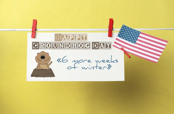 White envelope, cute face groundhog and text Happy Groundhog Day — Stock Photo, Image