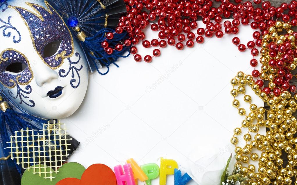 Venetian carnival mask and beads for party. room for text 