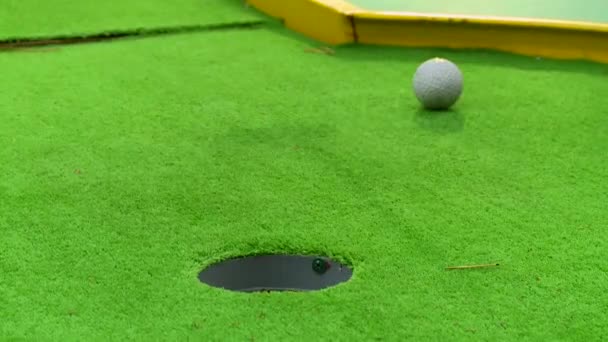 Golf Player Action Putting Golf Ball Green Run Hole Successfully — Stock Video