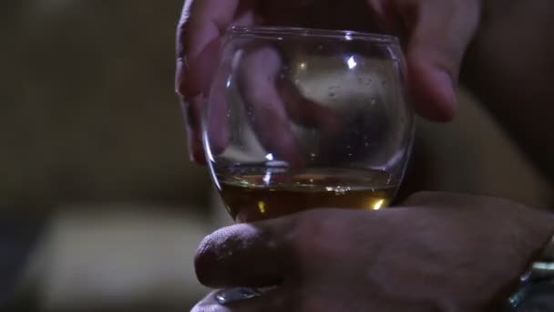 Twirls Segelas Wiski Memegang Dan Memutar Mutar Segelas Wiski Bourbon — Stok Video