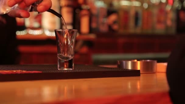 Barmen Votka Dolduruyor Erkekler Bir Bardak Votka Içer Bardakları Barın — Stok video