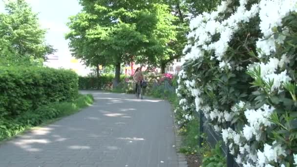 Berlijn Duitsland April 2014 Vrouwen Mannen Fietsen Berlijn Een Fietspad — Stockvideo