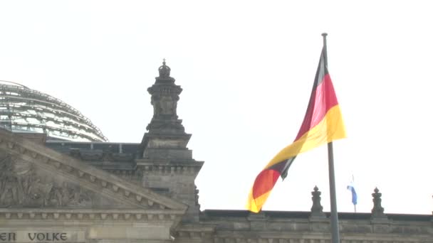 Estátuas Esculturas Pedra Baixos Relevos Edifício Reichstag Berlim Bandeiras Alemãs — Vídeo de Stock