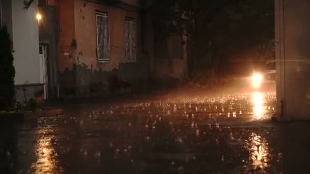 Chuva Forte Alguém Com Guarda Chuva Corre Vista Forte Cena — Vídeo de Stock