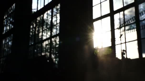 Glare Sun Stained Glass Windows Old Factory — Stock Video