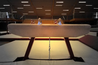 Gymnastic equipment in a gymnastic center clipart