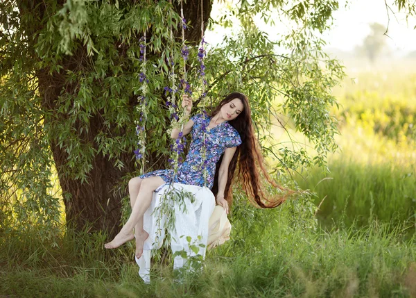 Provence story of a beautiful girl with long dark hair. — Stock Photo, Image