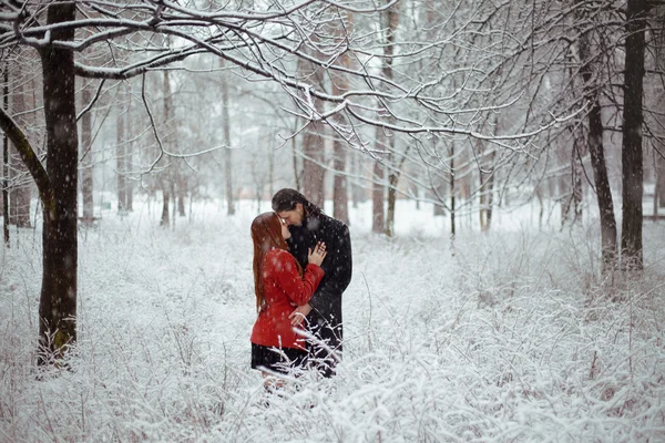 Zimní love story v červené — Stock fotografie