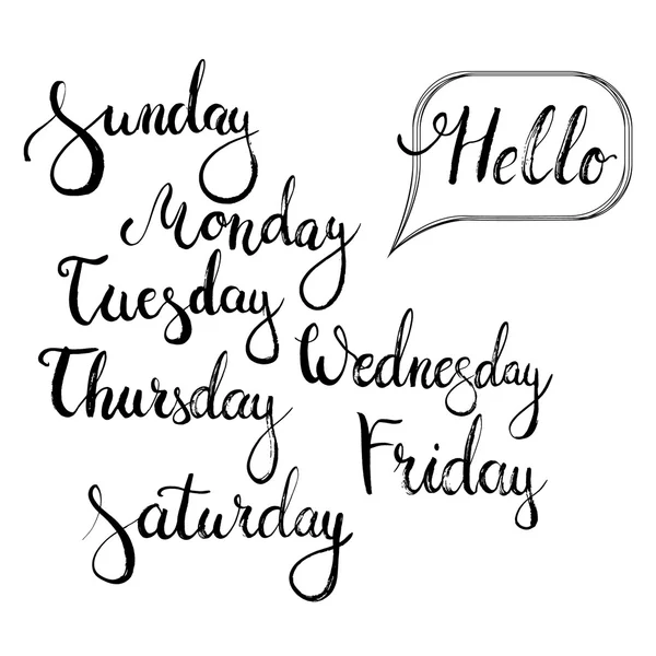 Hand drawn typography lettering phrase Hello monday, Sunday, Tuesday, Thursday, Wednesday, Friday, Saturday. — Stock vektor