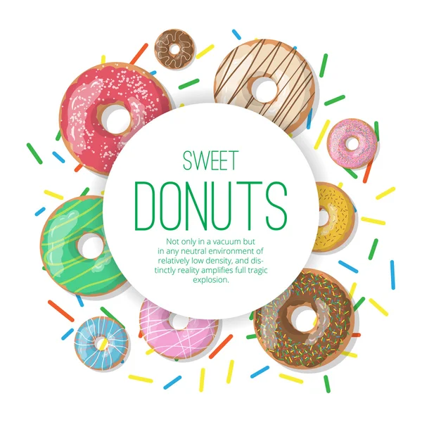 Circle vector banner with donuts illustration isolated on the white background. Doughnut banner in cartoon style — Stock Vector