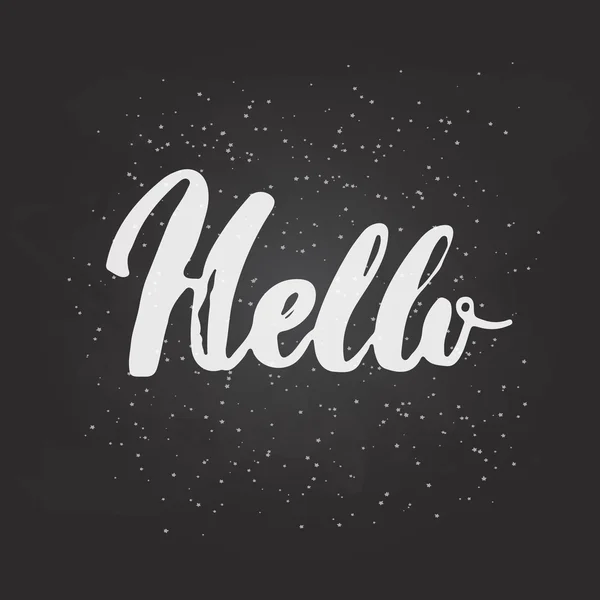 Hand drawn chalk typography lettering word Hello isolated on the black chalkboard background. — Stock Vector