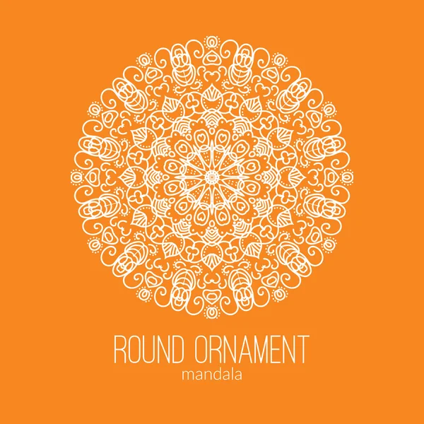 Vetor mão desenhada mandala floral branco ornamento círculo isolado no fundo laranja. Para cartão de tatuagem ou saudações — Vetor de Stock