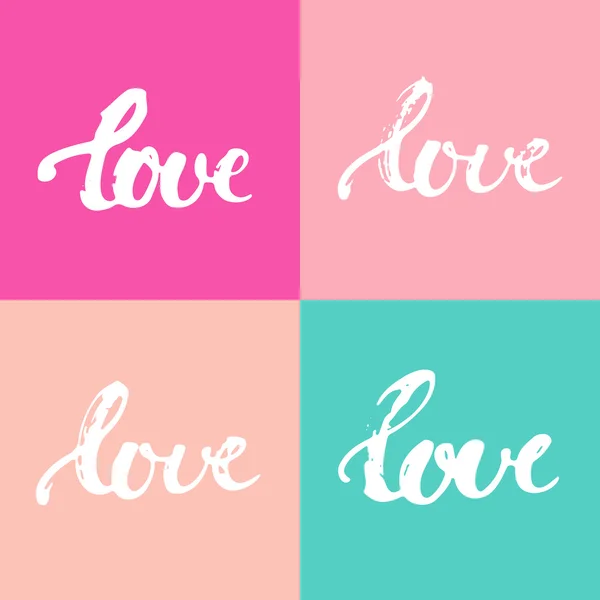 Typographie dessinée à la main lettrage quatre mots amour sur le fond coloré . — Image vectorielle