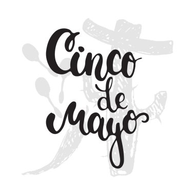 Cinco de Mayo mexican greeting card. Vector illustration with hand drawn sketch jalapeno, cactus, sombrero and maracas.