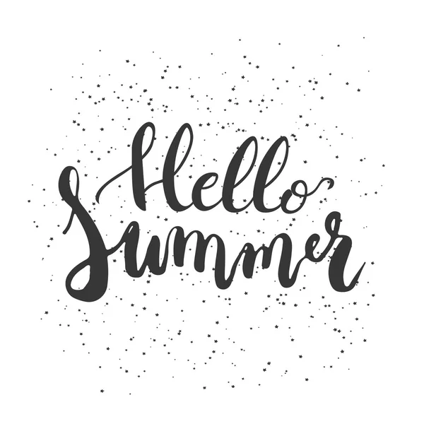 Φράση με το χέρι Hello Summer απομονώνεται στο λευκό φόντο. Ευχετήριες κάρτες καλλιγραφίας ή πρόσκληση για καλοκαιρινό πρότυπο πάρτι. Διανυσματική υφή. — Διανυσματικό Αρχείο