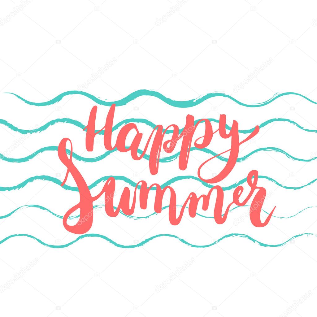 Download Hand drawn phrase Happy Summer on the colorful background ...