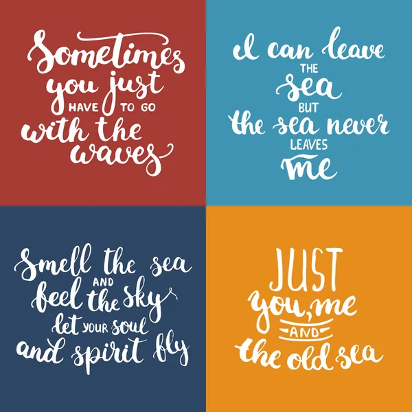 Typographie dessinée à la main phrases de lettrage mis sur la mer, l'océan et l'heure d'été . — Image vectorielle