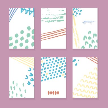 Elle çizilmiş çizim arka plan seti. Tebrik ve davet kartı için modern kartpostal arka planı.