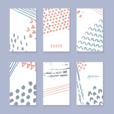 Elle çizilmiş çizim arka plan seti. Tebrik ve davet kartı için modern kartpostal arka planı.