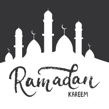 Ramazan Kareem tebrik kartı arka plan yazı ve cami ile. Ramazan için Vektör illüstrasyon - Müslümanlar için İslami takvimen kutsal ay.