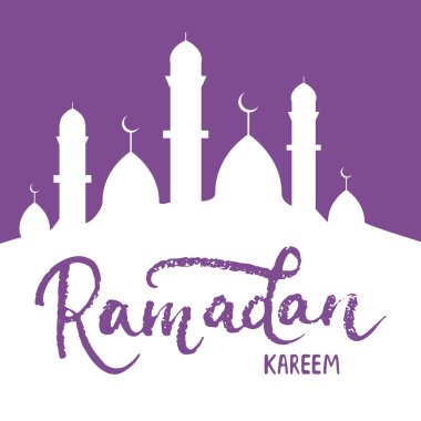 Ramazan Kareem tebrik kartı arka plan yazı ve cami ile. Ramazan için Vektör illüstrasyon - Müslümanlar için İslami takvimen kutsal ay.