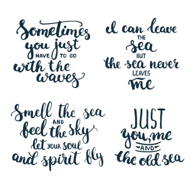 Çizilmiş tipografi ifadeler hakkında deniz, okyanus ve yaz saati ayarla yazı ver. Deniz yaz plaj partisi için tipografi tebrik ve davetiye kartı modern hat.