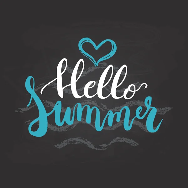 Hello Summer pinceau peint à la main phrase de lettrage isolé sur le fond de tableau avec des vagues gris clair . — Image vectorielle