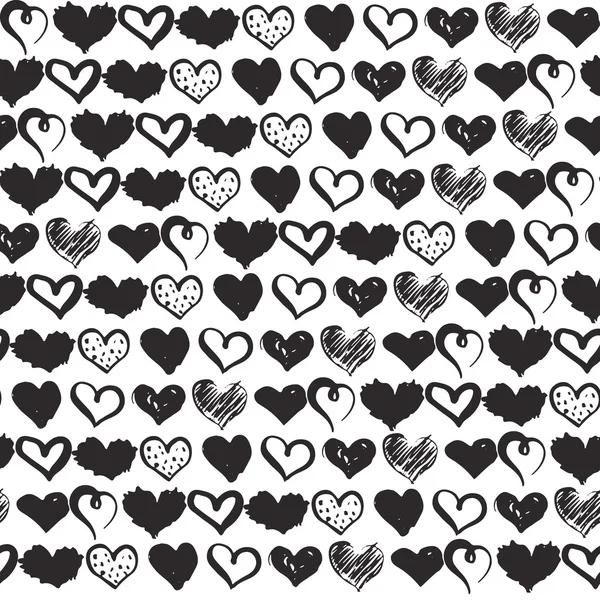 Naadloze patroon met hand getekende harten achtergrond. Monochroom borstel inkt illustratie met harten. — Stockvector