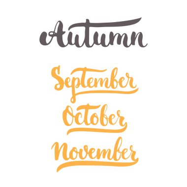 sonbahar ayın 3 yıl - Eylül, Ekim, Kasım, yazı fırça mürekkep beyaz arka plan üzerinde izole işareti.