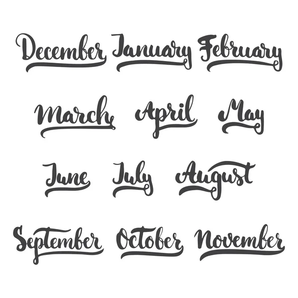 年の12ヶ月 - 1月、2月、3月、4月、5月、6月、7月、8月、9月、10月、11月、12月、白い背景に隔離されたブラシインク記号. — ストックベクタ