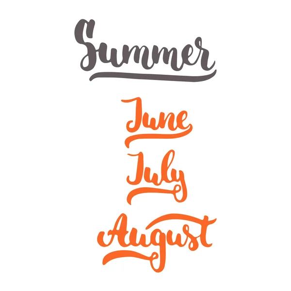 3 yaz ay yıl - Haziran, Temmuz, Ağustos, yazı fırça mürekkep beyaz arka plan üzerinde izole işareti. Fırça işareti yazı yaz sezonu mürekkep. — Stok Vektör