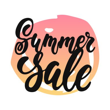 Yaz Satılık - Beyaz arka plan ve renkli daire izole ifade yazı elle çizilmiş. Şablon için banner reklam, alışveriş yapmak ve poster tasarımı ve sezon el ilanları depolamak.