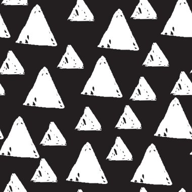 Tekstil tasarımı için çizim üçgeni ile dikişsiz monokrom geometrik desen arka plan, moda posteri.