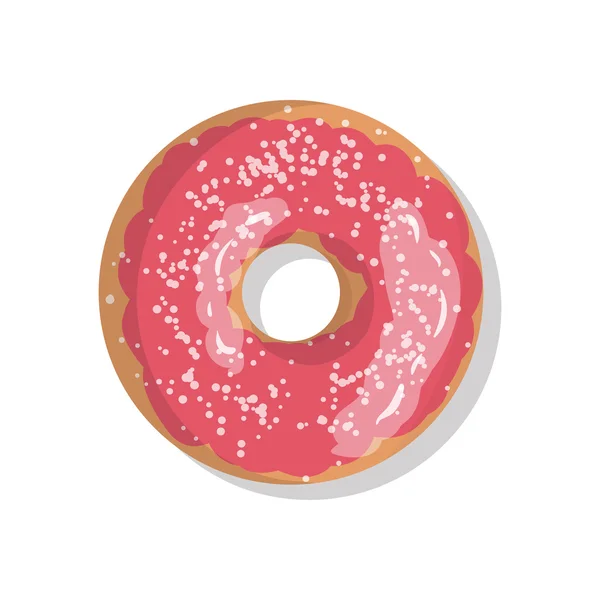 Tasty pink sweet donut icon with sprinkles isolated on white background. Top view illustration of doughnut for your cafe, restaurant, shop flyer and banner. — Stock Vector