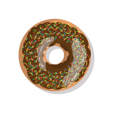 Beyaz arka plan üzerinde izole sprinkles ile lezzetli çikolata tatlı çörek simgesi. Halka kafe, Restoran, dükkan el ilanı ve afiş için boyut üst görünüm.