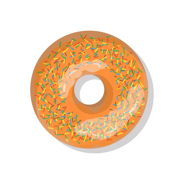 Tasty orange sweet donut icon with sprinkles isolated on white background. Top view illustration of doughnut for your cafe, restaurant, shop flyer and banner. — Stock Vector