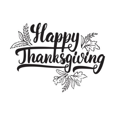 Şükran günün kutlu olsun - yazı hat ifade yaprakları ile. Beyaz arka plan üzerinde izole sonbahar tebrik kartı.