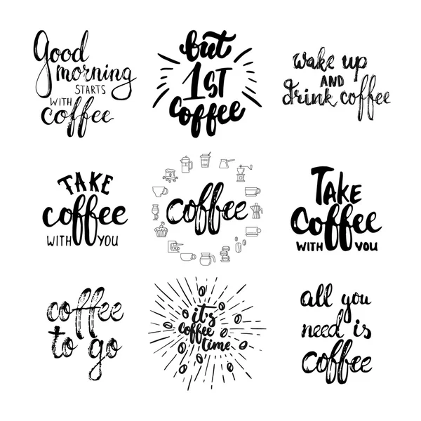 Typographie dessinée à la main lettrage Café phrases ensemble. Calligraphie moderne pour carte de vœux et d'invitation, superpositions de photos ou impression de t-shirt . — Image vectorielle