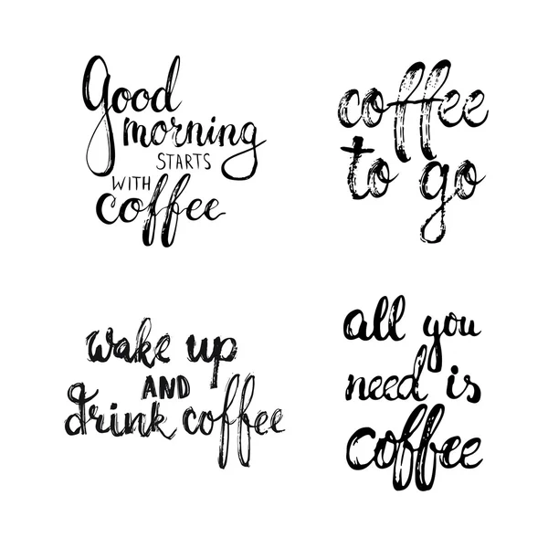 Handgezeichnete Typografie Schriftzug Kaffee Sätze gesetzt. moderne Kalligrafie für Gruß- und Einladungskarten, Foto-Overlays oder T-Shirt-Print. — Stockvektor