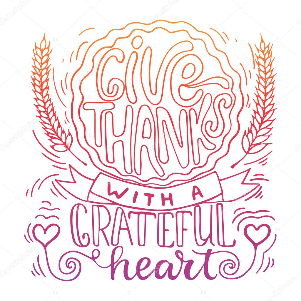 Give thanks with a greatful heart - Thanksgiving day lettering calligraphy phrase with pumpkin pie. Autumn greeting card isolated on the white background.