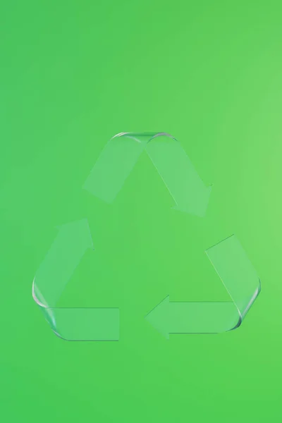 Signe en verre Réduire, Réutiliser, Recycler sur fond vert. Illustration écologique de rendu 3D. — Photo