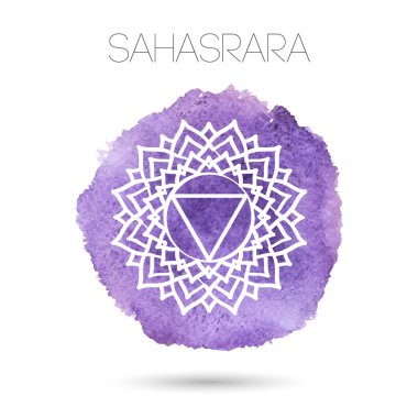 Vektör yedi çakrabiri beyaz arka plan illüstrasyon izole - Sahasrara. Suluboya boyalı doku. 