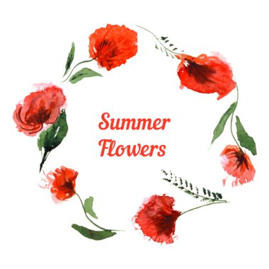 Kırmızı çiçekli suluboya tebrik kartı